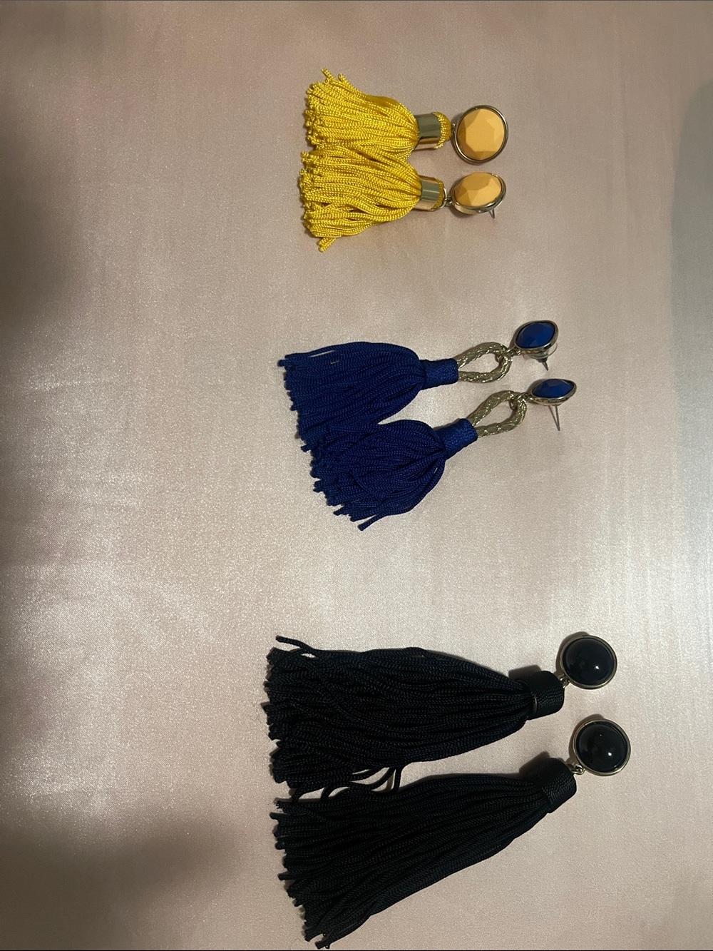 Handmade Tassel Drop Earrings - Yellow, Blue, Black